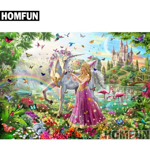 HOMFUN Full Square/Round Drill 5D DIY Diamond Painting "Princess Unicorn" 3D Embroidery Cross Stitch 5D Decor A00826
