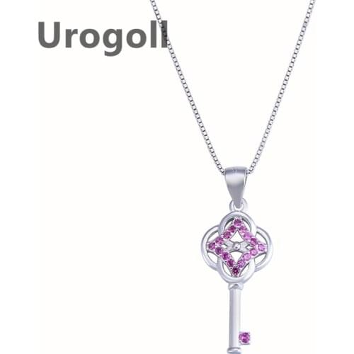 Noble Women Pure 925 Sterling Silver Necklaces Clavicle Necklace Key Shape Zircon Pendant Necklaces Chain Jewelry Accessory