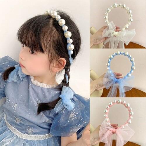 Baby Accessories Pearl Headband Children Streamer Hair Accessories Girl Princess Cute Headband Broken Hair Finishing Hairpin