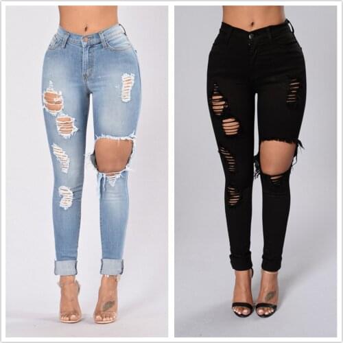 Wholesale Price Spring/Summer Ripped Jeans For Women Fashion Stretch Denim Pencil Pants Slim Skinny Jeans S-2XL Drop Shipping