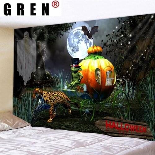 GREN Halloween Pumpkin Tapestry Hanging Covering Rugs Background Cloth Beach Mat Blanket Art Bedroom Living Room Home Decor