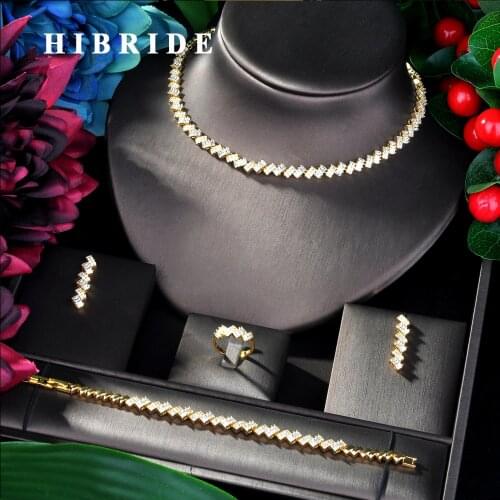 HIBRIDE Sparking AAA CZ African Necklace Earring Set Jewelry Set for Women Wedding Accessories Dubai Bridal Jewelry Set N-41