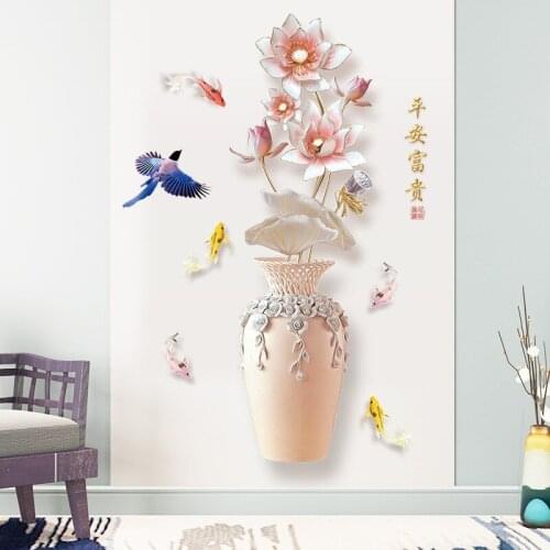Exquisite Vase Wall Sticker 3D Flower Cover Fridge Door Sticker Teenager Room Bedroom Wall Decor DIY Vinyl Wallpaper Art Poster