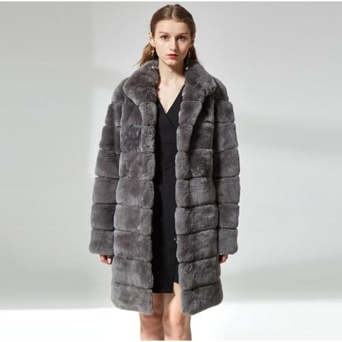 Rex rabbit fur coats for women High quality with stand collar real fur coat natural rex rabbit fur overcoat jacket