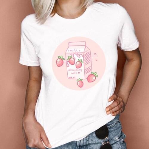 Summer T-shirts 2021 Strawberry Milk Box graphic tshirt 90s Girl kawaii Harajuku T-shirt Short Sleeve Femme Casual Top Tee