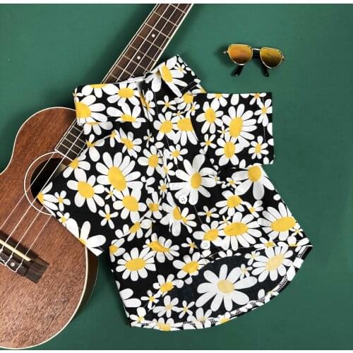 Dog Summer Clothes Shirt For Sun Flower Printed Black Superb Cool For Dog T-shirt Puppy Small Dog Outfits Beachwear Chihuahua