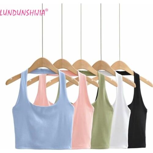 LUNDUNSHIJIA 2021 Summer Fashion Sexy Slim Womens Double Cotton Halter Tops Female Solid Hangs The Back Vest 5 Colors