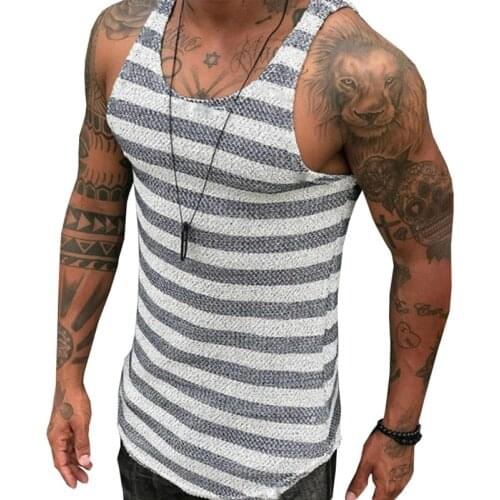 2021 Mens Knit Gym Tank Tops Striped Knitted Sleeveless Shirt Breathable Beach Wear Clothing