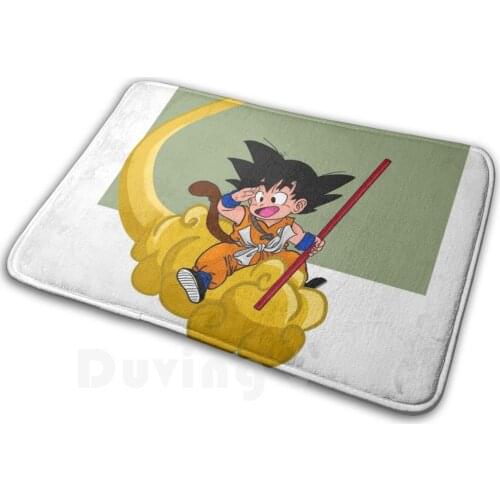 Goku On Nimbus Soft Non-Slip Mat Rug Carpet Cushion Goku Nimbus Anime Kid Drawings Sleeve Childhood Yellow Orange Green Happy