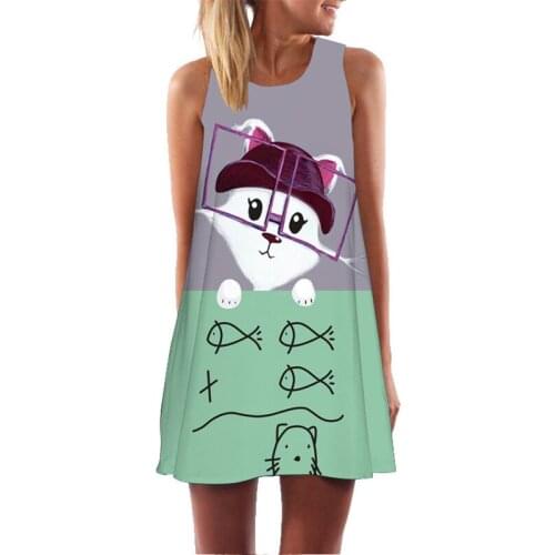 New fashion womens casual vest dress cartoon animation 3D full print dress womens summer casual Bohemian style vest dress