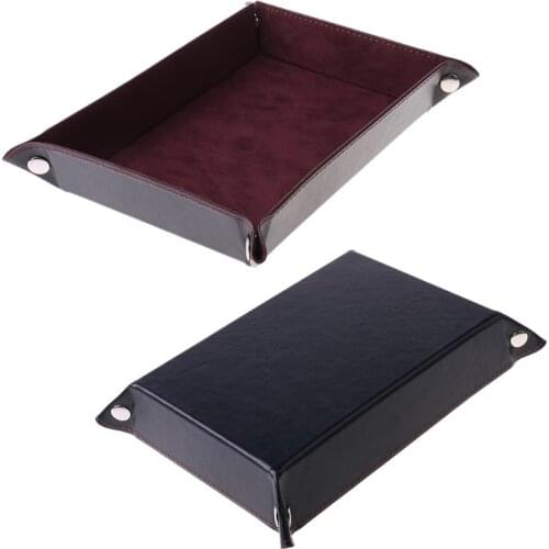 New Rectangle PU Leather Dice Trays Foldable Storage Box Table Games Key Coin Box