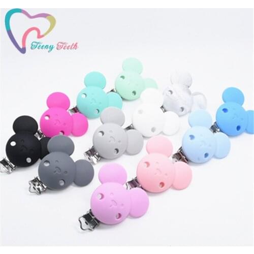 Teeny Teeth 20PCS Mouse Shape Pacifier Chain Clip,Pacifier Clip,Silicone Clip Selectable Silicone Teething Beads Suspender Clip