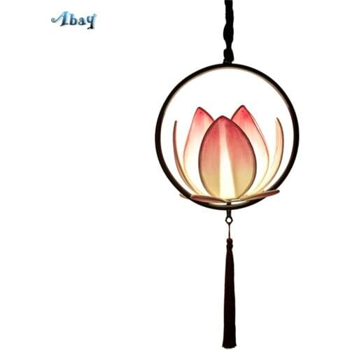 Chinese Lotus Pendant Lights Classical Fabric for Living Room Restaurant Aisle Hall Balcony Bedroom Hanging Lights Loft Decor