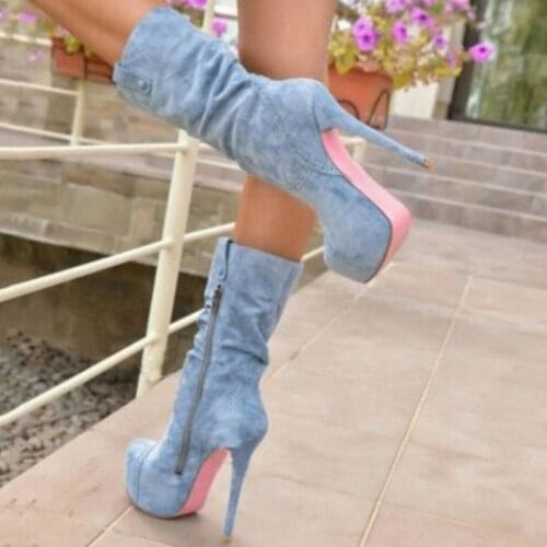 IPPEUM Sexy Women High Boots New Brand Design Platforms Thin High Heels Fashion Party Womens Shoes Woman Mid Calf Boots Female