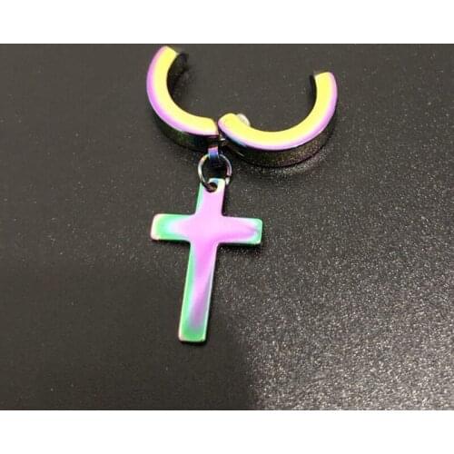 New 1pc Fake Piercing Earrings Stainless Steel Clip on Non Piercing Earrings for Women Men Cross Gothic Punk Rock Drop Pendiente