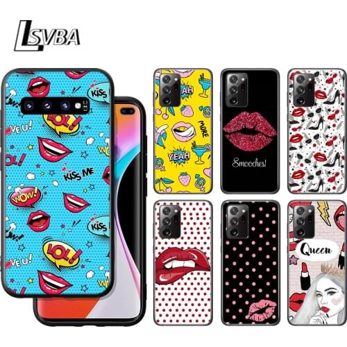 Red Lip Art Silicone Cover For Samsung Galaxy S21 S20 FE Ultra S10 S10E Lite 5G S9 S8 S7 Edge Plus Phone Case