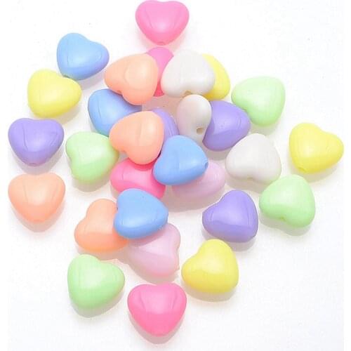 Mixed Pastel Color Acrylic Cute Love Heart Beads Charms