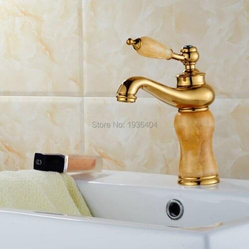 Antique Brass Golden Marble Stone Bathroom Basin Mixer Taps Deck Mounted Hot and Cold Single Handle Crane M1012