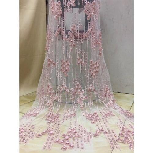 Super Quality YG-575 Nigerian embroidered Lace Fabric with plenty beads and flower African French Lace Fabric
