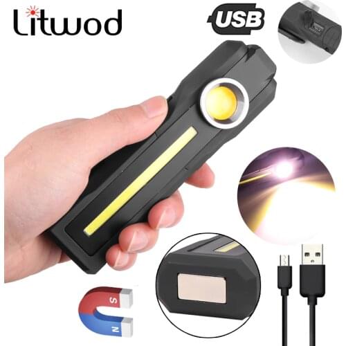 LED Flashlight COB Super Bright Lamp 4 Lighting Modes Torch Tactical Light Tail magnet for Camping Rechargeable Light 10W