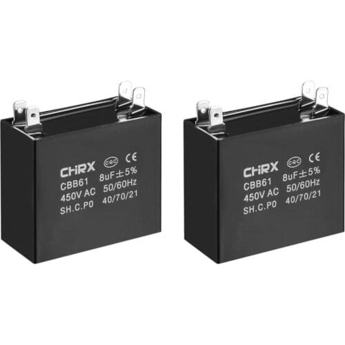 Uxcell CBB61 Run Capacitor 450V AC 1 Insert Metallized Polypropylene Film Capacitors for Ceiling Fan 8uF-2 pcs