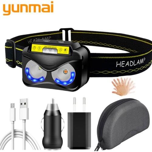 2core XM-L2 U3 White And Yellow Color Sensor High Quality LED Headlight Built-in Battery Head Flashlight Headlight Night Running