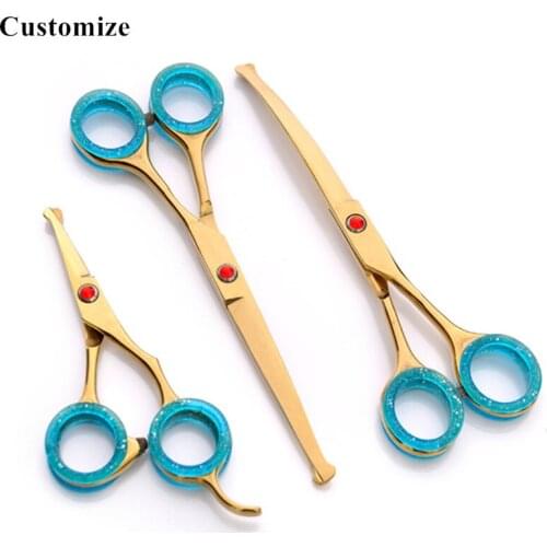 Customize 3 kit Round head Japan 6.5" Golden pet dog grooming hair scissors dog shears pet cutting barber hairdressing scissors