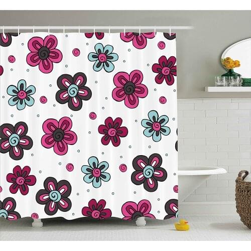 Floral Shower Curtain Cute Florets Buds Kids Girls Stylish Summer Beauty Art Print Waterproof Curtains Home Bathtub Decor