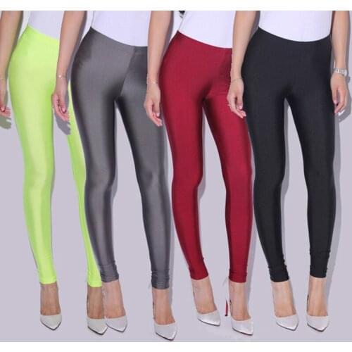 INDJXND Female Pants Leggins Women Spandex Leggings Solid Candy Color Neon Leggings Ankle-Length Pants Skinny High Elastic Pants