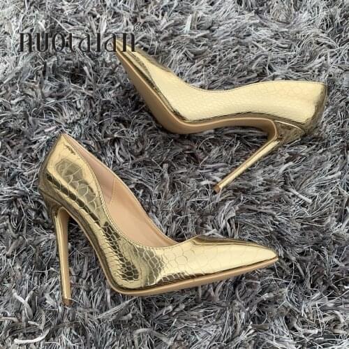 Sexy Women Pumps Gold Snake Printed High Heels Pointed Toe Ladies High Heel Party Wedding Shoes Woman Size 35-42 zapatos mujer