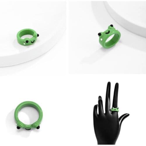 Cute Little Frog Duckling Animal Resin Ring Candy Color Cherry Geometric Wave Cookie Design Finger Band Women Summer Jewelry