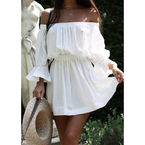 Sexy Off Shoulder Slash Neck Party Dress Women Long Sleeve Spring Dress 2021 Summer New Fashion Loose Casual Beach Vestidos Robe