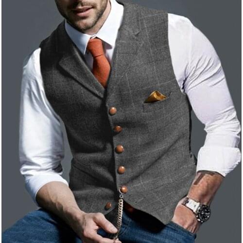 2021 Spring and Autumn Mens Vest Casual Plaid Slim Jacket