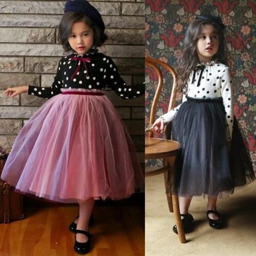 Winter Girl Princess Dress Childrens Long Sleeve Polka Dot Tutu Dress Kids Red Christmas New Year Party Costume Autumn Clothing