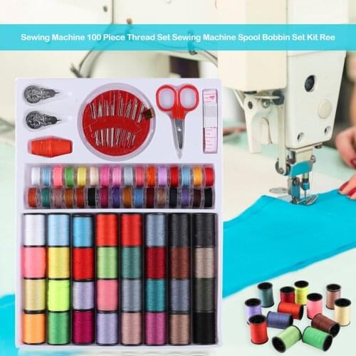 100pcs Assorted Colors Thread Set Sewing Machine Spool Bobbin Kit Hand Craft Embroidery Cross Stitch Accessories Tools