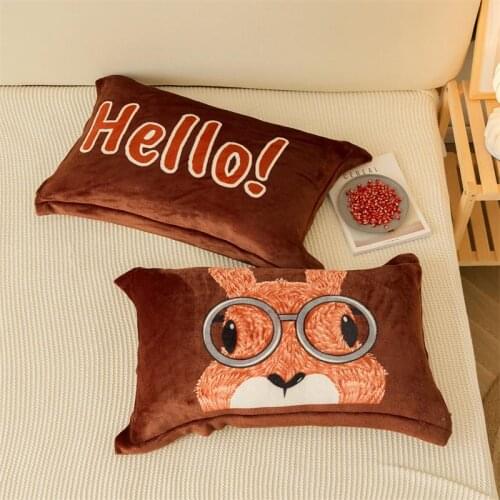2pcs Cartoon Squirrel Dog Love Words Flannel Pillow Case For Kids And Adults Pillow Case Set 48x74cm