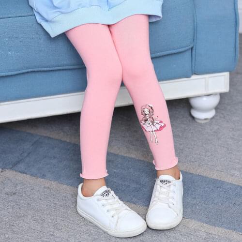 2021 New Girls Cotton Leggings Girls Wear Spring Autumn Girls Cartoon Solid Color Print Stretch All-Match Pants 2-12 Years