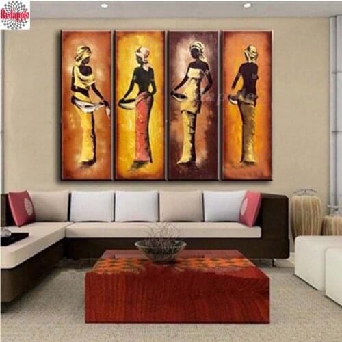 4pcs,Diamond Painting 5D Diy Diamond Embroidery full Square round african woman Picture rhinestone Mosaic full drill Decoration