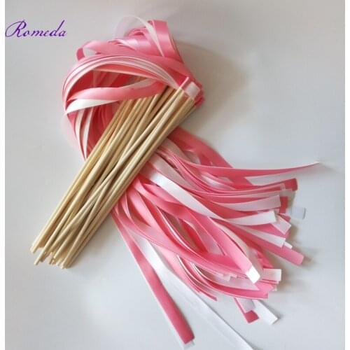 50pcs/lot pink & white wedding ribbon wands Without Bells for wedding decoration