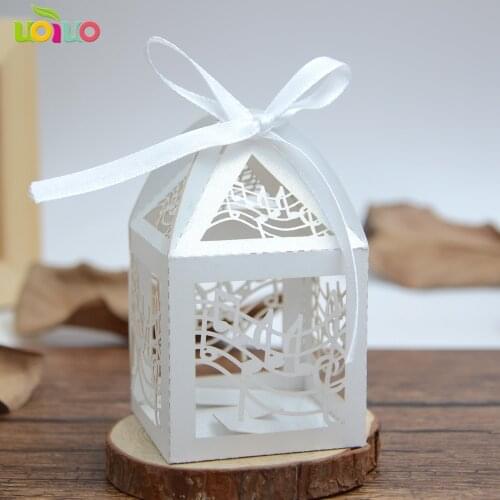 50pcs music Wedding Decoration white Laser Cut Candy Box With Ribbon Baby Shower Party Favor Gifts Chocolate Boxes For Guests