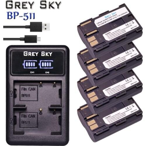 7.4v 2200mah BP-511A BP-511 BP 511 511A BP511 BP511A Battery + LCD USB Charger for Canon EOS 40D 300D 5D 20D 30D 50D camera