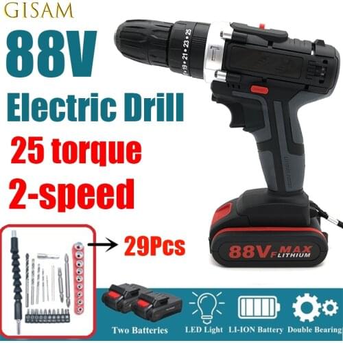 88V Cordless Electric Drill Driver 25+1 Torque Variable 2 Speed Impact Drill Electric Screwdriver Home With Lithium Battery dril