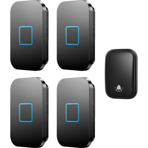 CACAZI Wireless Self-powered Doorbell Waterproof No battery Required 1 Button 4 Receiver US EU UK Plug Calling Bell 150M Remote