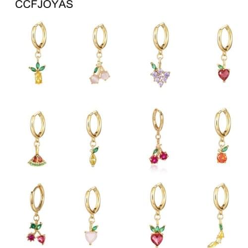 CCFJOYAS 3 PCS/Set 925 Sterling Silver Colorful Zircon Fruit Pendant Drop Earrings for Women INS Cute Piercing Earring Jewelry