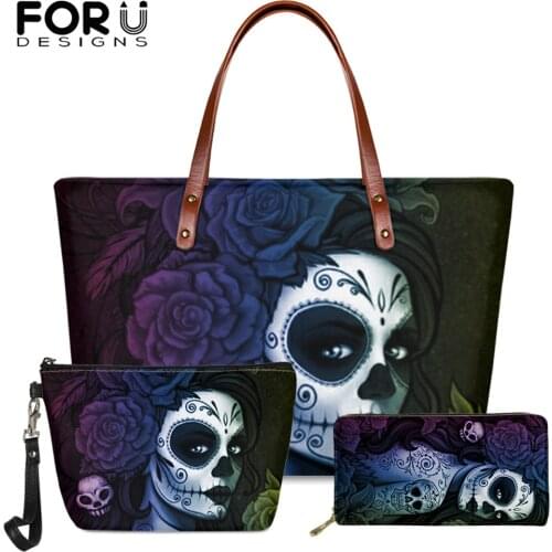 FORUDESIGNS Caveira Mexicana Skull Girl Printed Casual Tote Bags for Women 2021 New Luxury Handbags Shoulder Bag Bolsa Feminina
