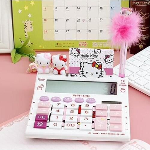 12 Digits Solar Cute Kitty Calculator Solar Clear Calculator with Pen and Notebook Calculated Calculadoras Children Scientific