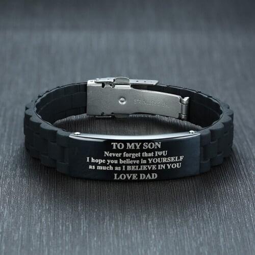 Men Women Custom Engrave Silicone Bracelets Punk Stainless Steel Wristband Personalizada Jewelry For Dad Son Gift