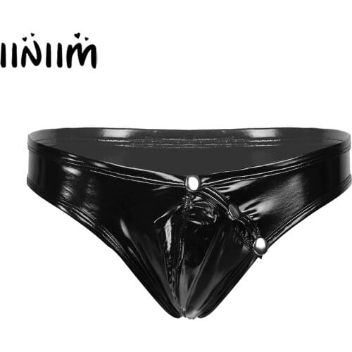 Mens Underwears Wet Look Leather Lingerie Panties Clubwear Low Waist Jockstraps Pouch Triangle Briefs Underwear Sexy Knickers