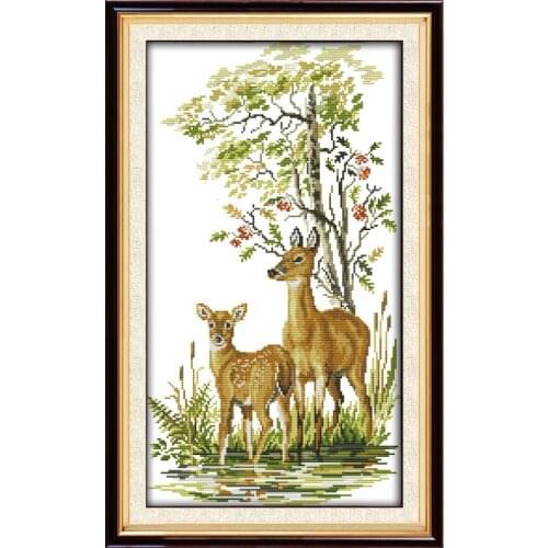 Joy Sunday Deer mom and daughter Cross Stitch Kits animal series Chinese embroiderys counted needlework set decoracions for home