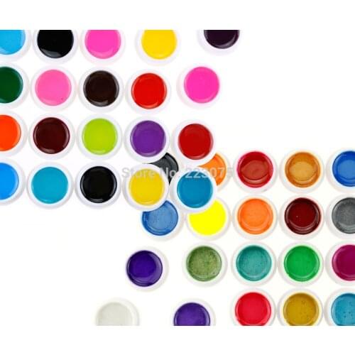 Hot 40 Color UV Nail Art Fluorescent+Pearl Color Gel Starter Kit Painting Brush Set